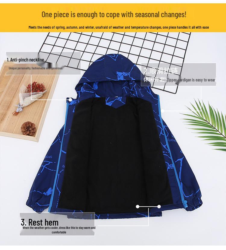 Boys' Fleece-Lined Windbreaker: 2025 Spring/Autumn New Trench Coat, Windproof Jacket for Middle & Big Kids