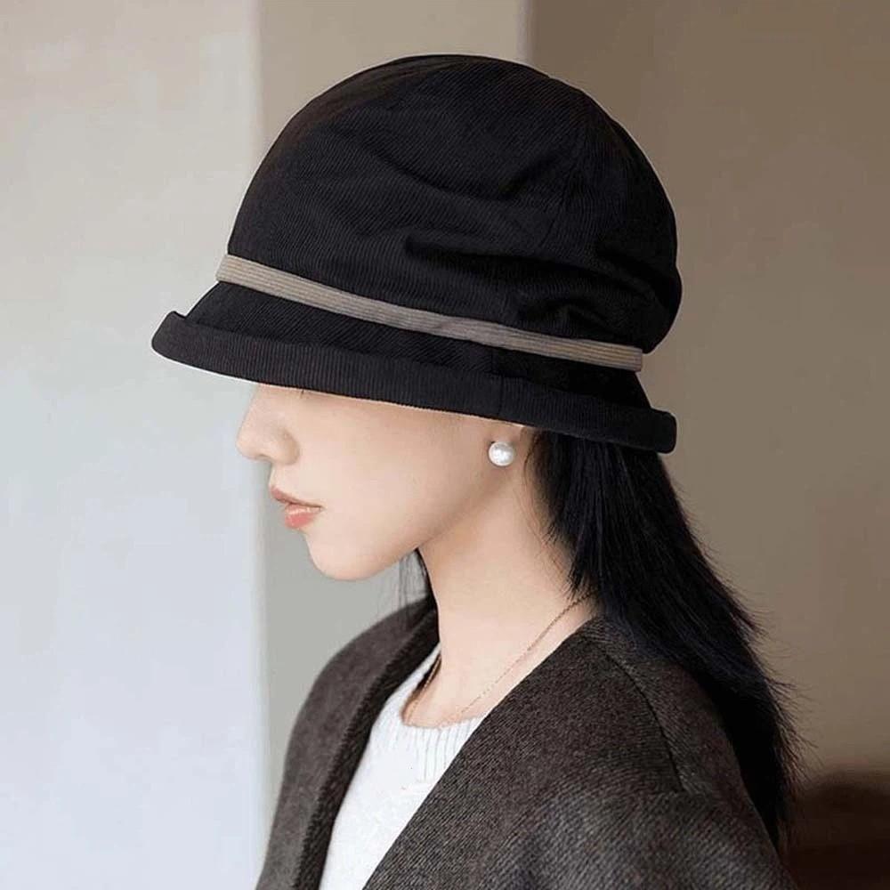 Temperament Corduroy Pullover Cap Warmer Anti-cold Bucket Hat Elegant Winter Fisherman Hat  Outdoor