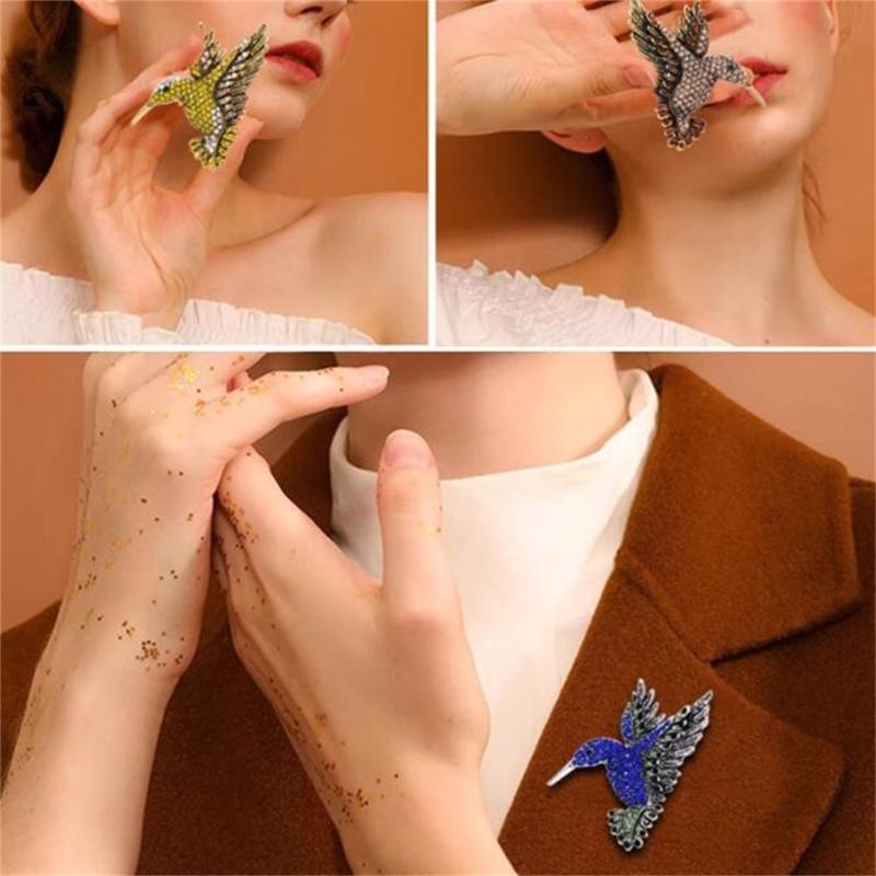 Elegant Sturdy Hummingbird Brooch with Rhinestones Detailing Ornament for Fashionable Women and Special Occasions