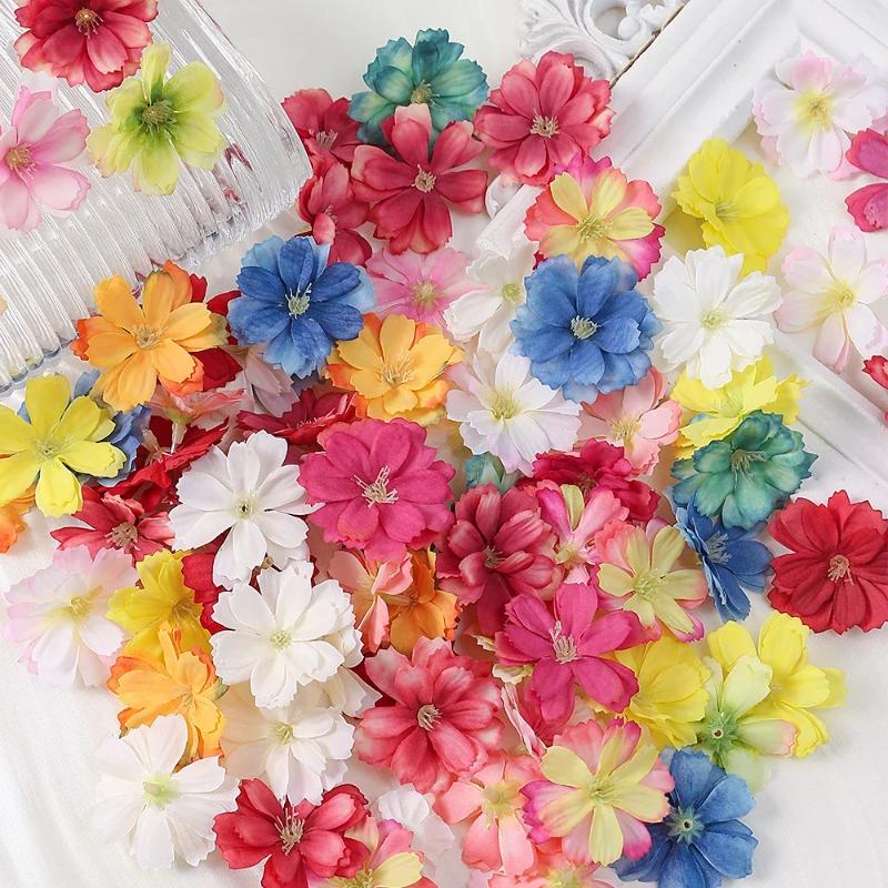 Bulk Artificial Cherry Blossom Flower Head DIY Flower Decoration For Home Wedding Party Car Corsage Decoration Fake Flower