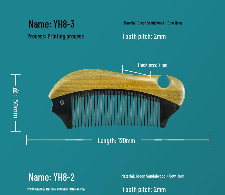 Portable Jade Sandalwood and Cow Horn Comb for Men & Women - Free Custom Engraving Gift Comb