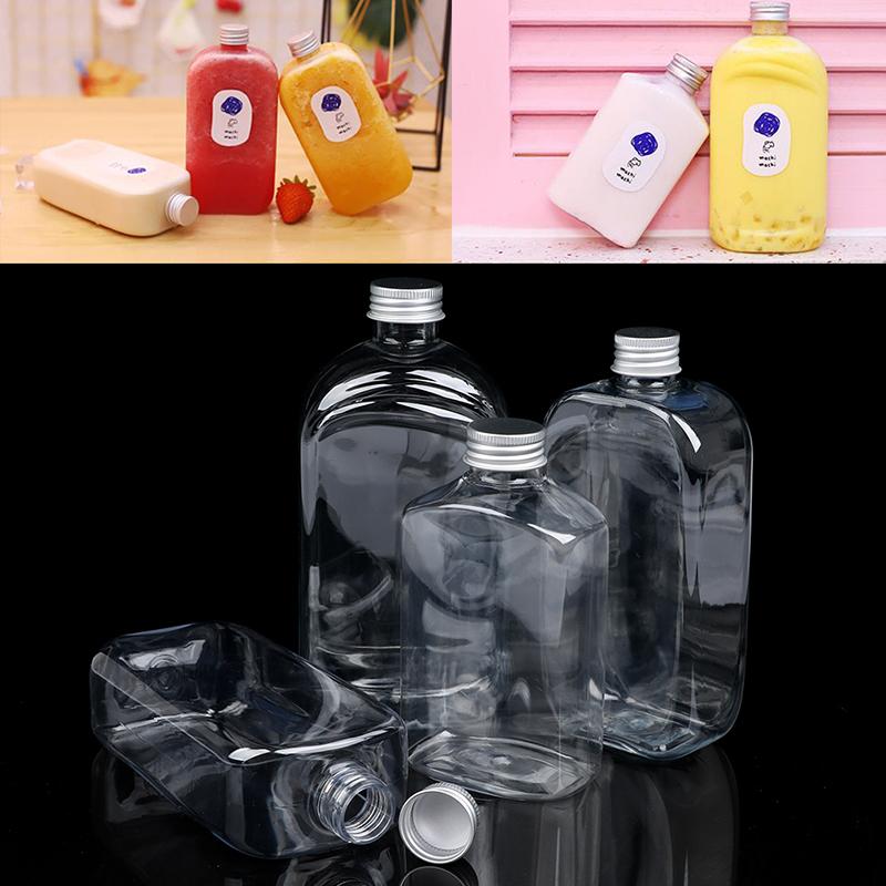 300/350/400/500ml Disposable Beverage Bottle Milk Tea Shop Plastic Yogurt Bottle Disposable Candy Jar with Lids Storage Bottle