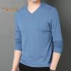 Uomo Autunno Primavera Top Scollo a V Maniche Lunghe Colore Puro Slim Fit Sottile Pullover T-shirt Abbigliamento Quotidiano Sportivo Abbigliamento da Casa