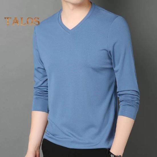 Uomo Autunno Primavera Top Scollo a V Maniche Lunghe Colore Puro Slim Fit Sottile Pullover T-shirt Abbigliamento Quotidiano Sportivo Abbigliamento da Casa