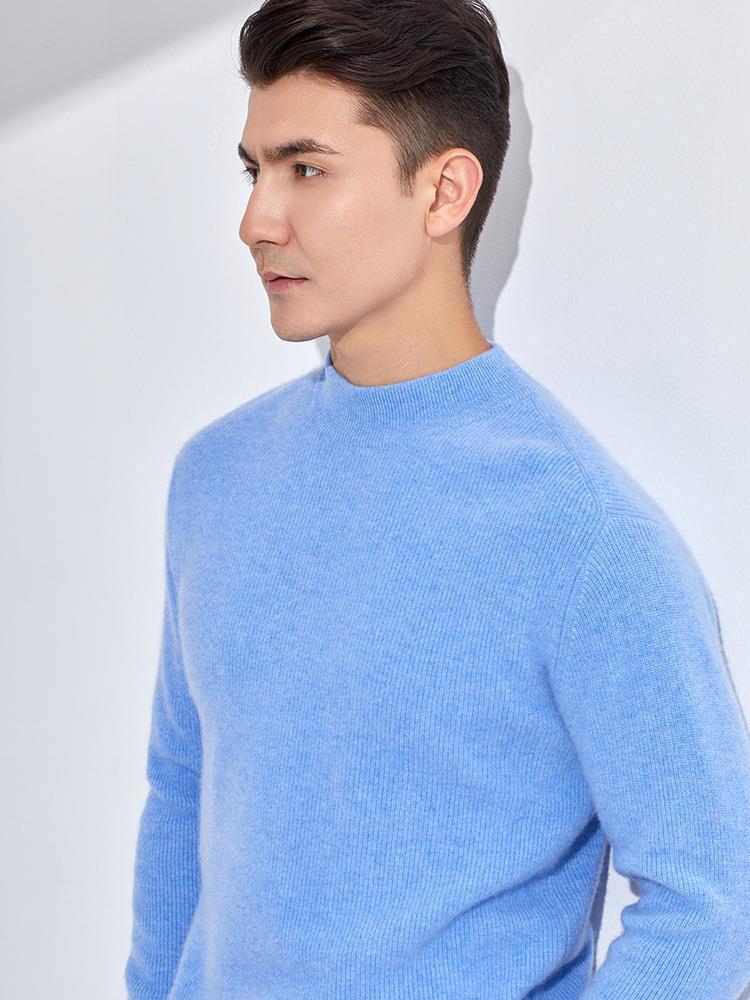 Men's Loose-Fit Semi-High Neck Cashmere Sweater for Autumn/Winter - Business Casual Style