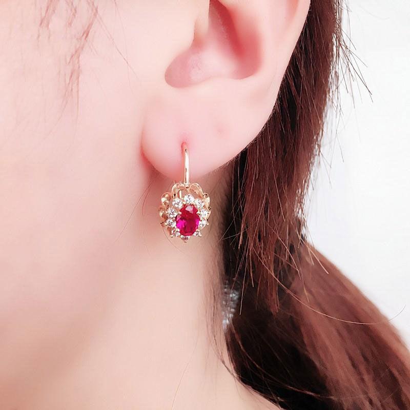 Purple Gold Inlaid Redstone Lace Earrings Luxury Temperament Fashion Personality Rose Gold Plated Earrings