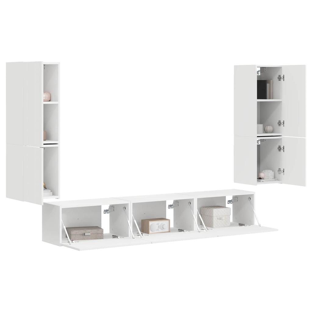 Wall Mounted TV Cabinet Set 4 pcs White Particleboard
