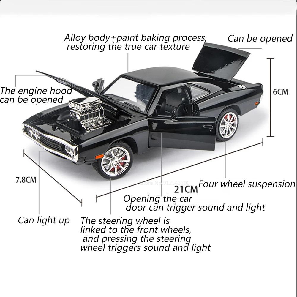 1:Maßstab 24 Challenger SRT Hellcat Polizeiauto Charger 1970 Modell Spielzeug Rückzugsantrieb Licht Musik Miniaturfahrzeug für Kinder Sammlung