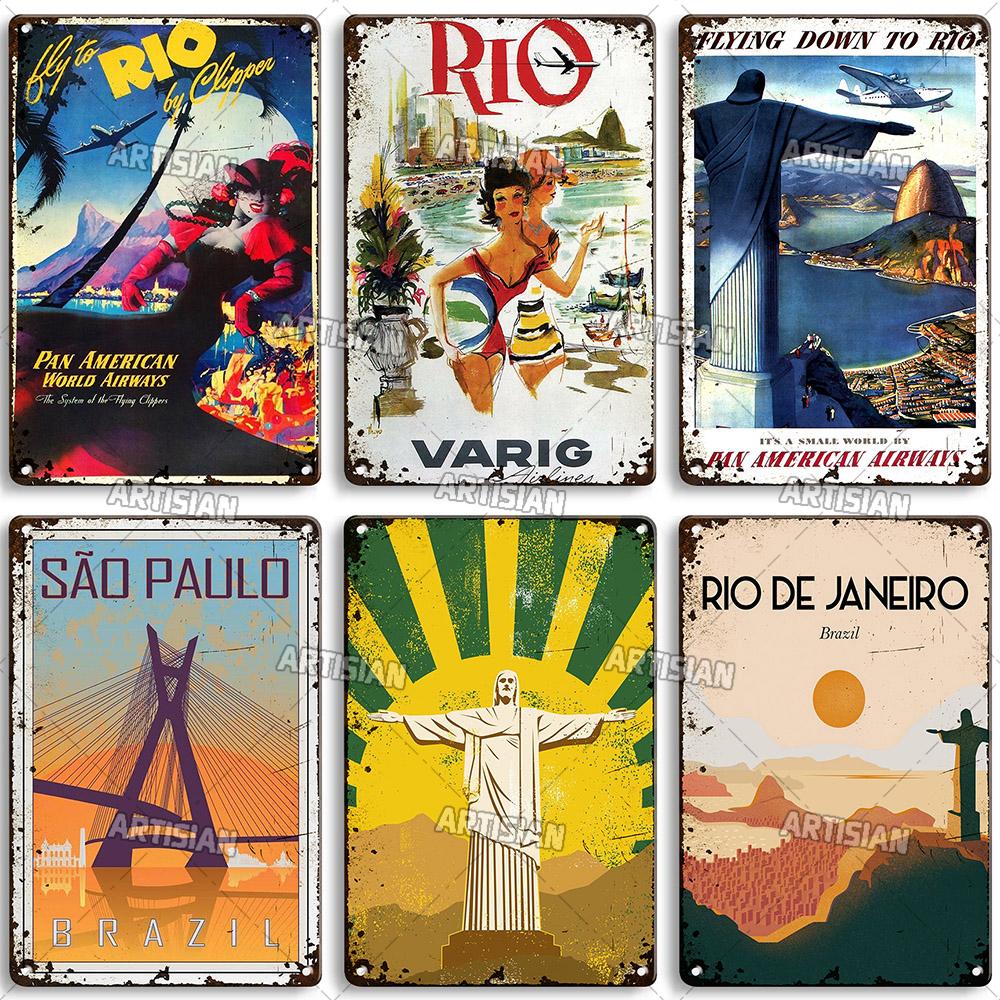 Nostalgic Brazil Metal Poster Vintage Travel Metal Tin Sign Decorative Plate Home Bar Studio Wall Decor Metal Plaque