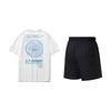 Li Ning Dazzling Star Print Round Neck Short Sleeve T-Shirt Loose Comfortable Shorts Casual Sports Suit Unisex Suit AHSU969-3+AKSV843-1