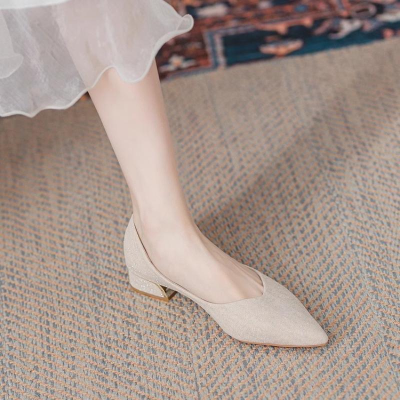 Women Low Heel Pumps Spring Autumn Pointed Shallow Mouth Soft Sole Single Shoe Ladies Work Shoes Female Solid Casual Heels Women