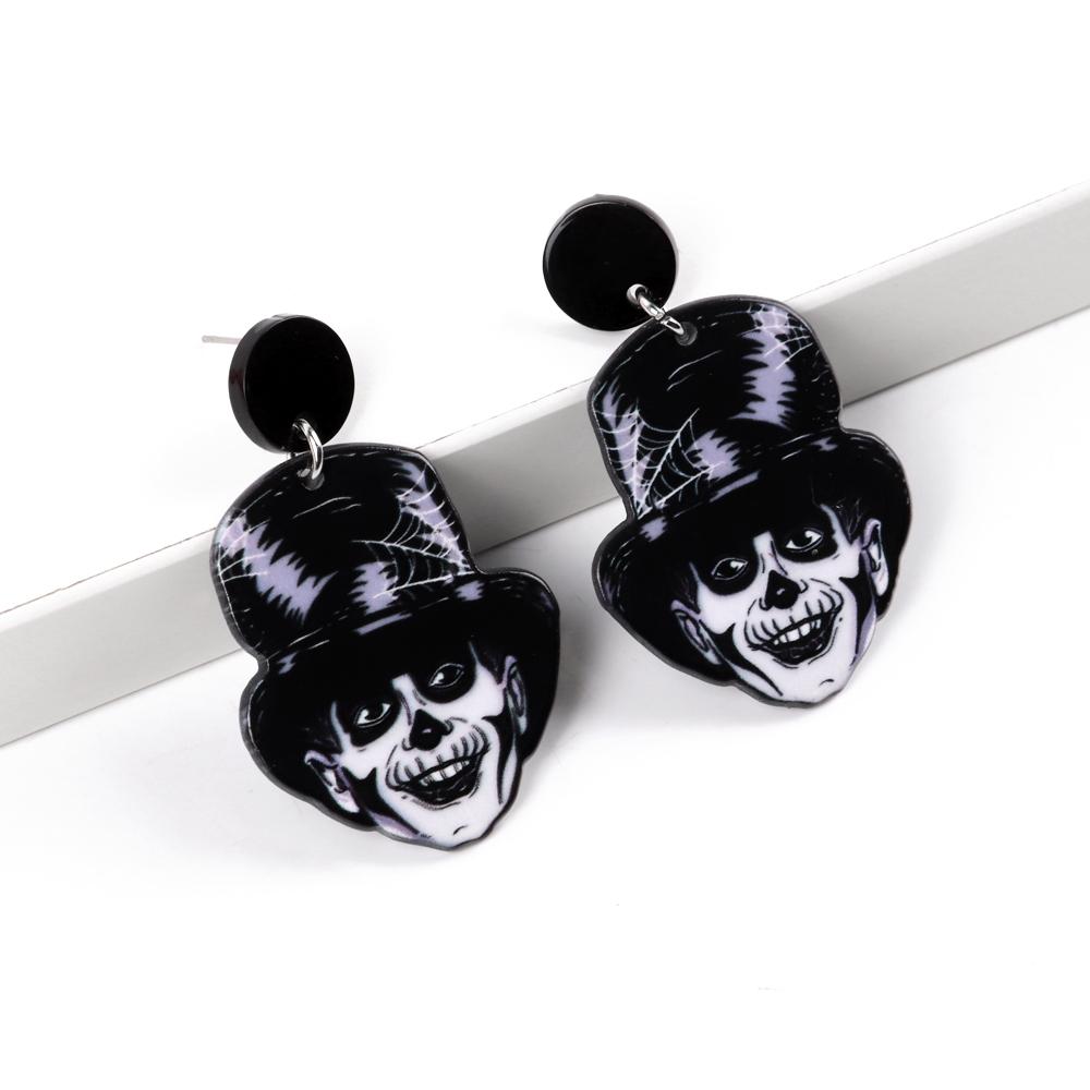 Scary Witch Lady Acrylic Halloween Earrings for Women Creative Funny Cartoon Wear Hat Skull Dangle Earring Gothic Jewelry Gifts