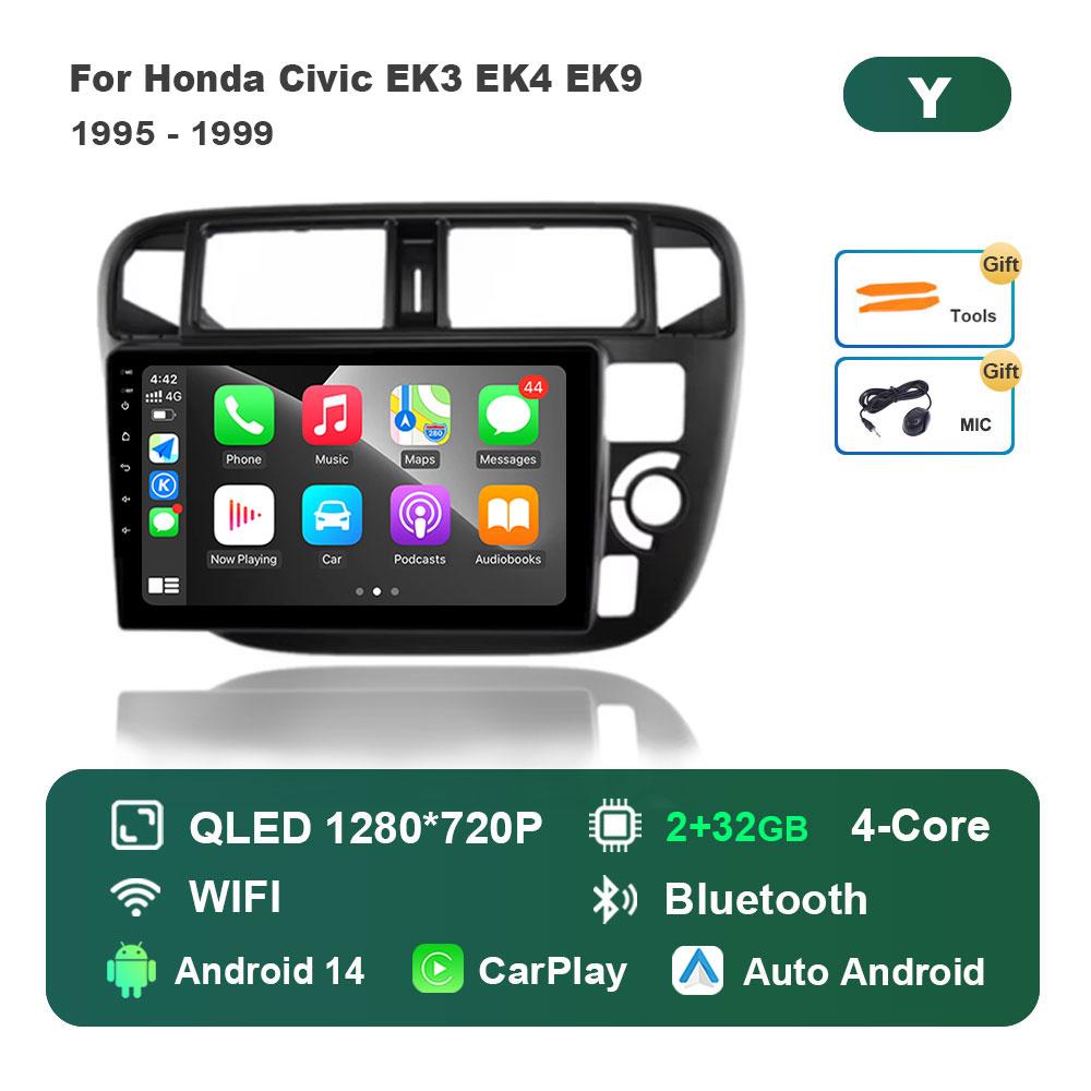 Navigation GPS Android 14 for Honda Civic EK3 EK4 EK9 1995 - 1999 Car Radio Multimedia Player BT HD Screen 4G DSP Stereo WiFi