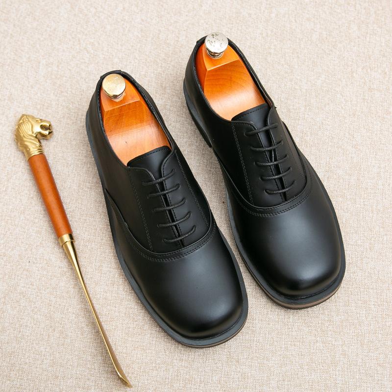 Men s business dress shoes 46 large size men s square head casual leather shoes fashion British style derby shoes 38