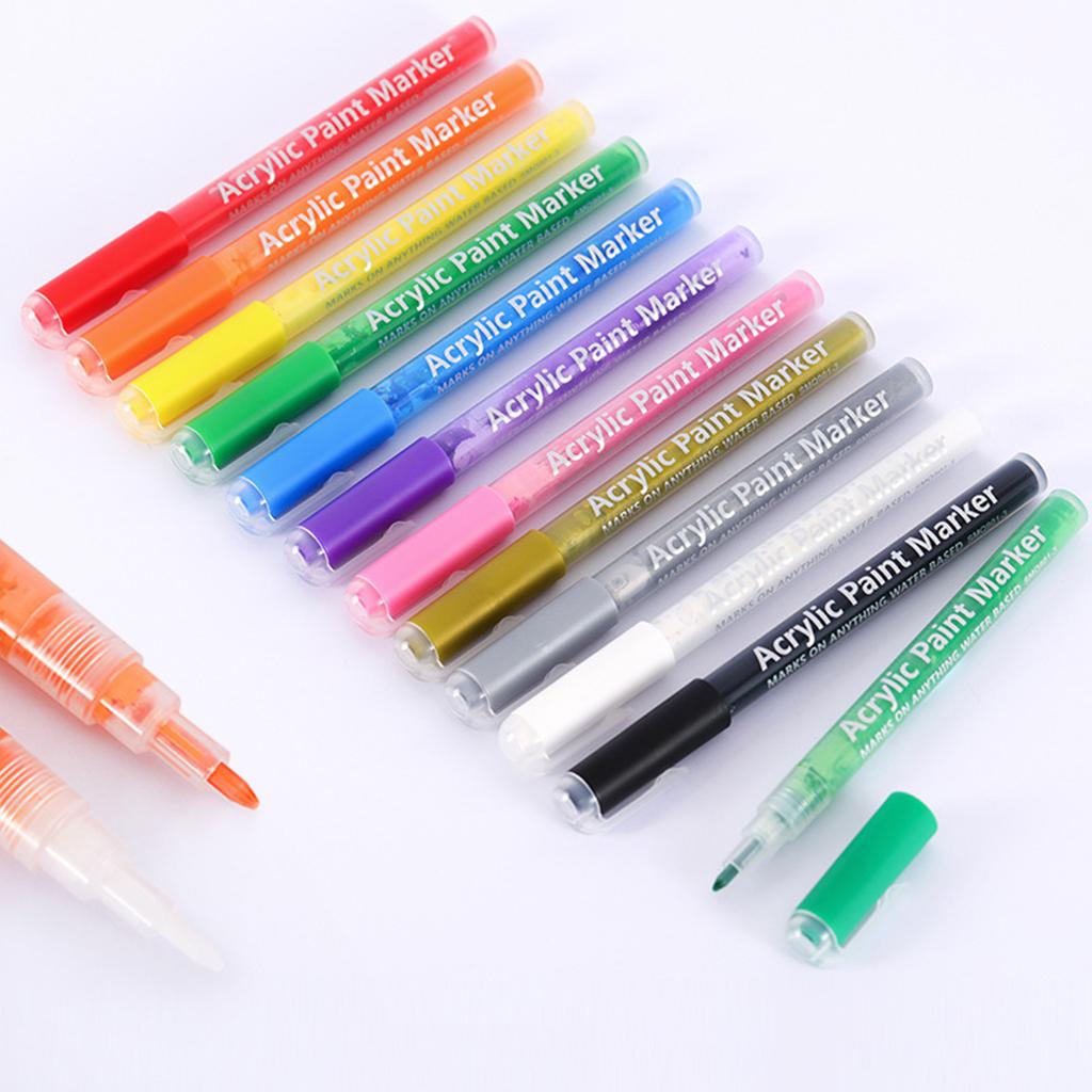 Acrylic Paint Marker Pens 28 Vibrant Colors Acrylic Painter Set 0.7mm Pen Tip Bright Color Quick Dry Non Water Based Paint Pens for Rock Stone Metal