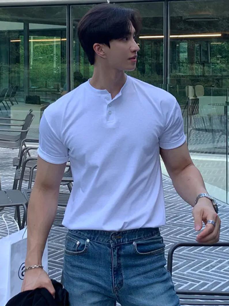 

Men s American Retro Heavyweight Short-Sleeve Polo Shirt with Tight Cuffs - Mature, Stable, and Tough Henry Fit XL белый