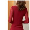 Dünnes neues Mesh-Bodenhemd für Damen mit V-Ausschnitt und langen Ärmeln, einfarbige Pullover
