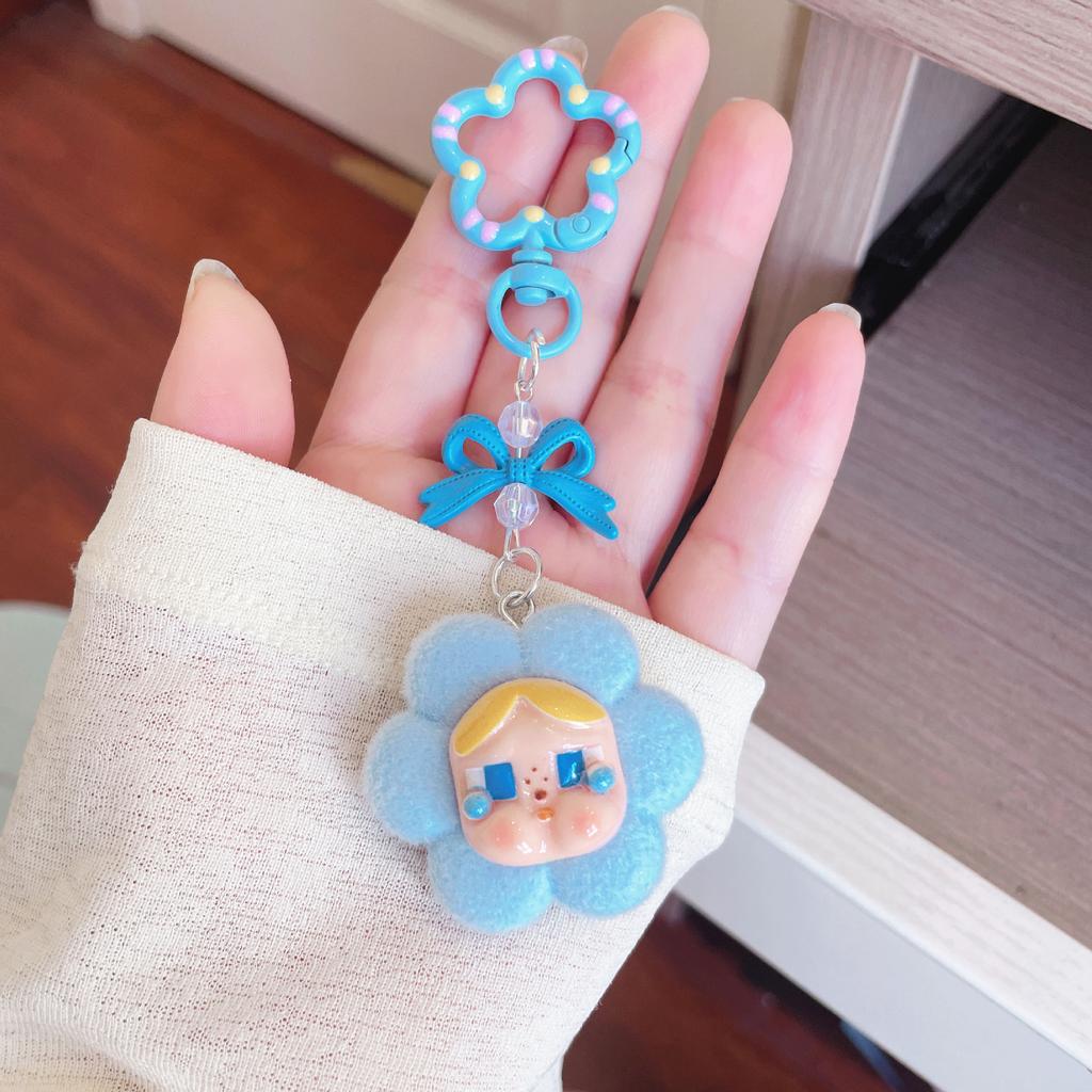 Cartoon Flocking Crying Baby Keychain Small Flower Cute Pendant Trendy Play Doll Girl Heart Bag Exquisite Hanging Jewelry