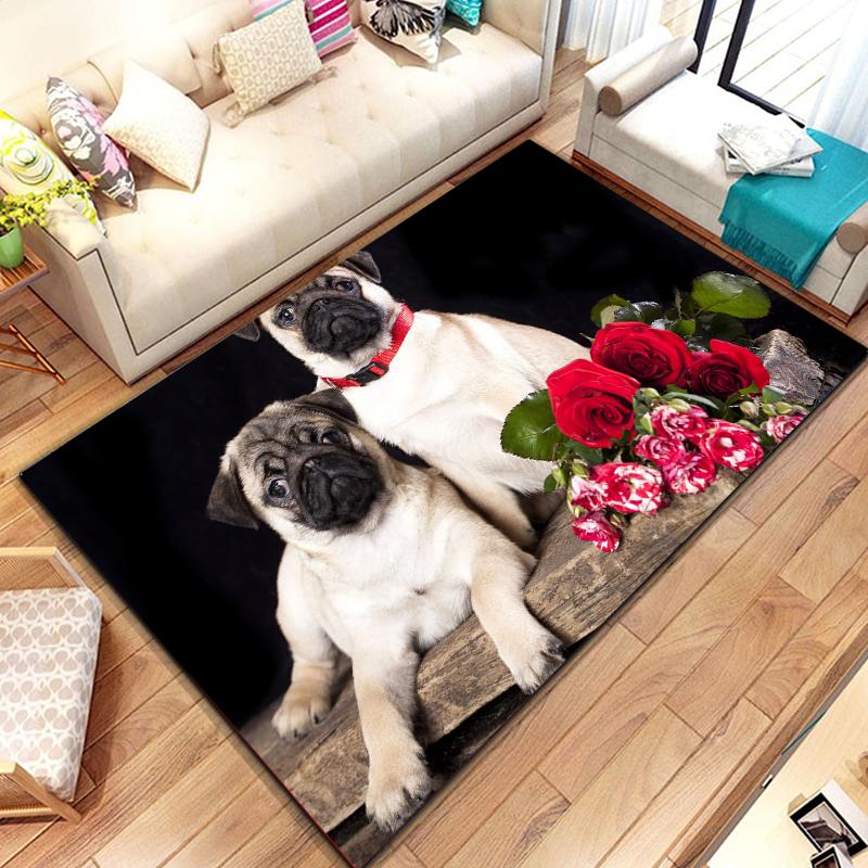 Lovely Pug Dog Water Absorption Anti-Slip Door Mat Cartoon Cute Animal Carpets Bedroom Rugs Decorative Stair Mats Home Decor