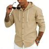 Men’s Linen Hooded T-Shirt, Casual Breathable Striped Shirt, Cardigan, Trendy Loose-Fit Top