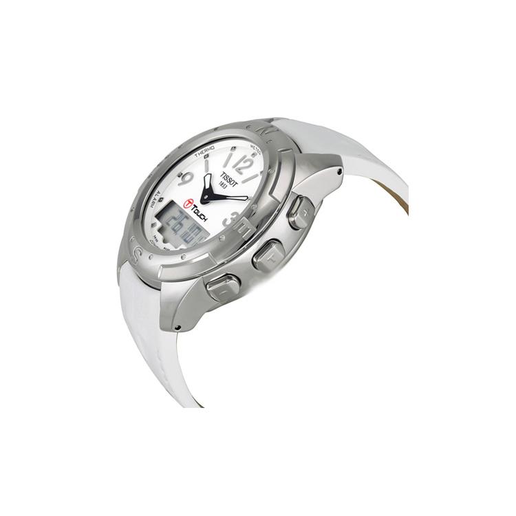 TISSOT T Touch II Quartz Movement Men's Watches Watch 43.3mm White Dial Titanium Watch Case Leather Strap T047.220.46.016.00