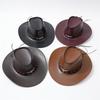 New Unisex PU Leather Wide Brim Gift Hat  Bull Head Belt Hat Strap Suitable for Hiking And Mountain Climbing Denim