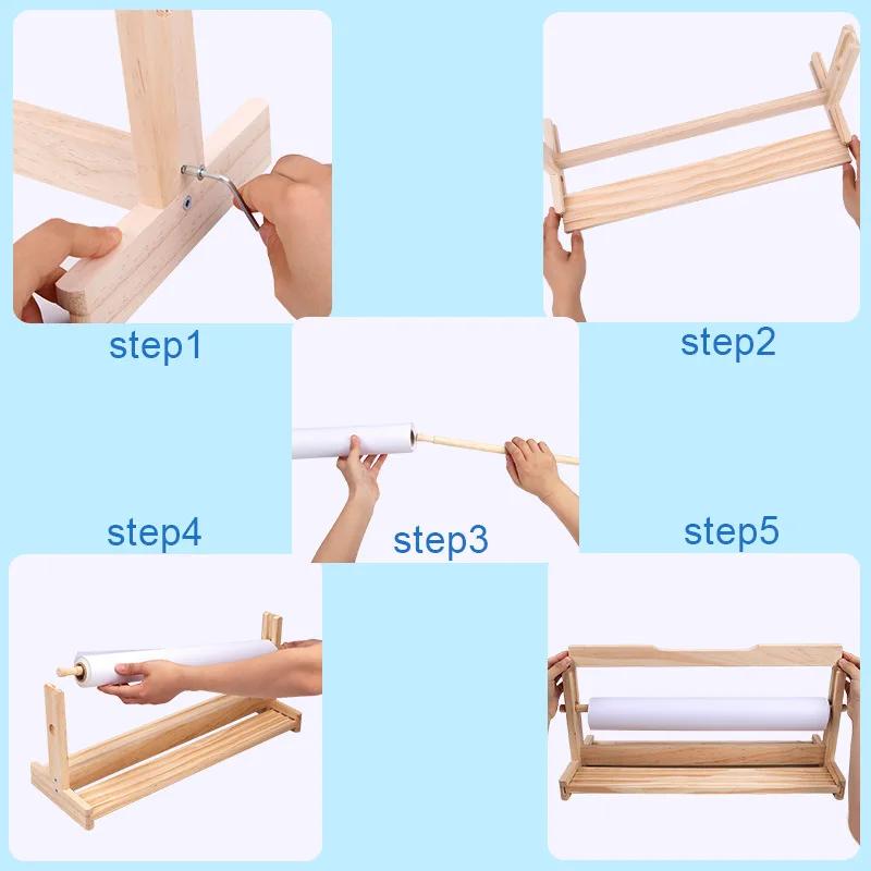 Wooden Paper Roll Dispenser Art with Paper Roll Craft Paper Roll Holder Tabletop Easel for Kids Suitable for Drawing