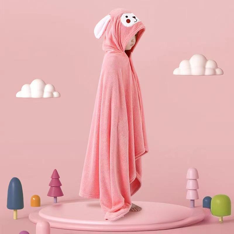 Children's Bath Towels Cape Coral Fleece Baby Baby Hooded Cape Bathrobe Beach Cartoon Can Be Worn Wrap Absorbent