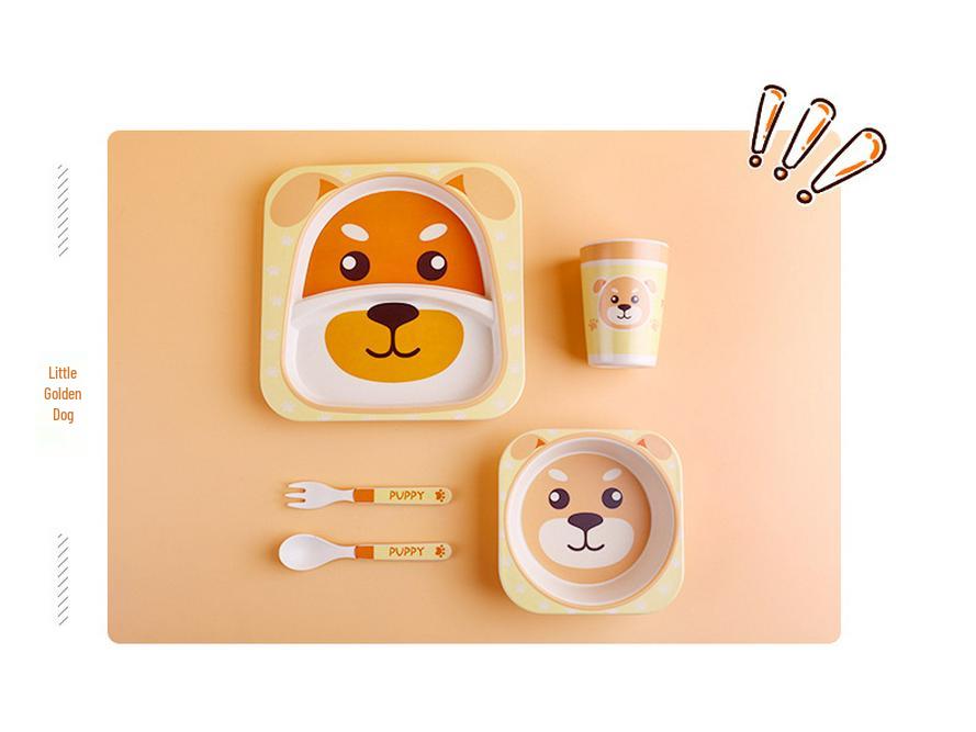 Kreativní dětská jídelní sada z bambusového vlákna - Pěti dílný kreslený design pro děti.