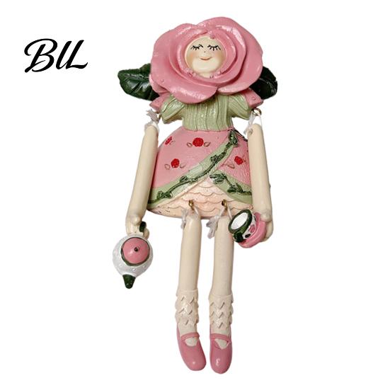 Teapot Fairy Figurine Statue Rose Holding A Tea Cup Shape Exquisite Resin with Movable Joint Ornament for Garden Patio Desktop Afternoon Decoration 1pc