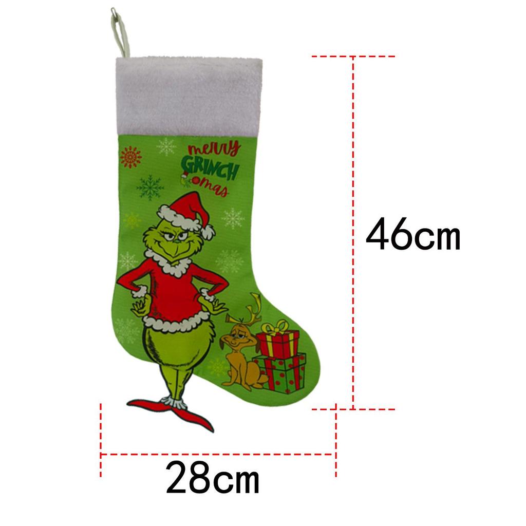 Grinch Christmas Stocking: Green Furry Monster Candy Bag & Tree Ornament