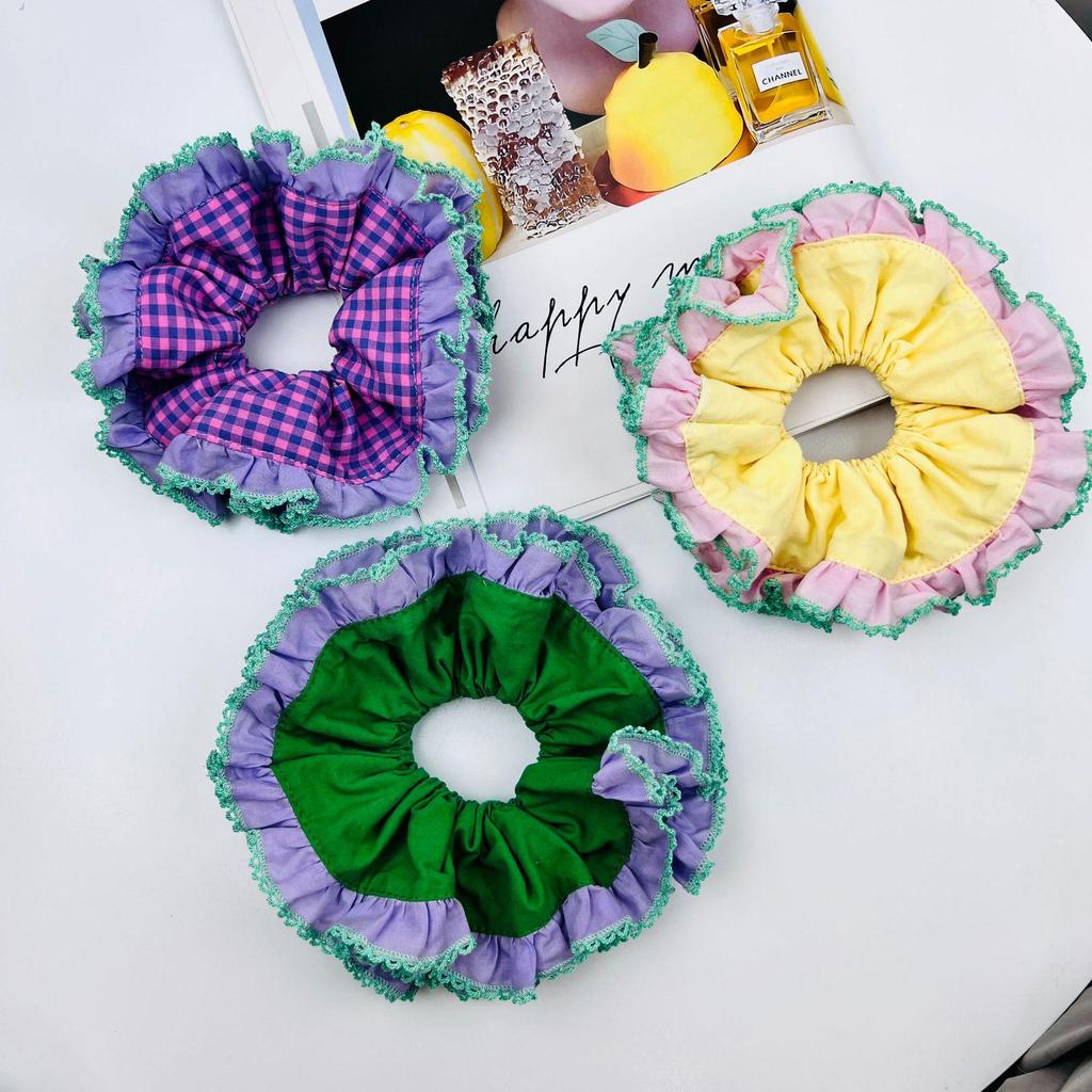 Colorblock Double Layer Lace Scrunchie: High Elastic Sweet Mori Style Hair Tie