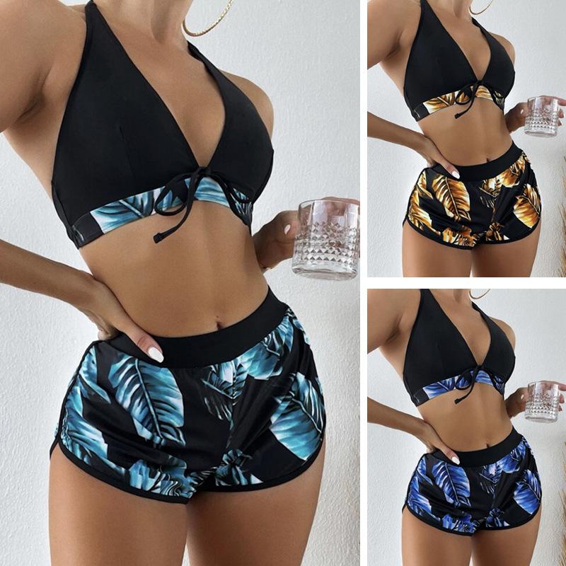 Womens Halter Neck Padded Bra Bikini Set Boy Shorts Swimsuit Beachwear Swimwear