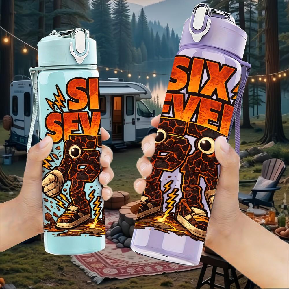 1PC Six Seven Cowboy Skull Print 750ml Color Plastic Sports Water Bottle Leakproof Flip Straw Lid Suitable for Sports Office Home Use