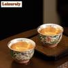 2-teiliges/Set Chinesischer Drache Phönix Keramik Teetasse Handgefertigt Vergoldet Silber Meistertasse Tee Paar Verkostungs Teeschale Becher Trinkgeschenk