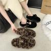 Furry Leopard Print Buckle with Thick-bottomed Bag Head Slippers for Women's Outer Wear 2025 New Warm and Comfortable Versatile Cotton Slippers