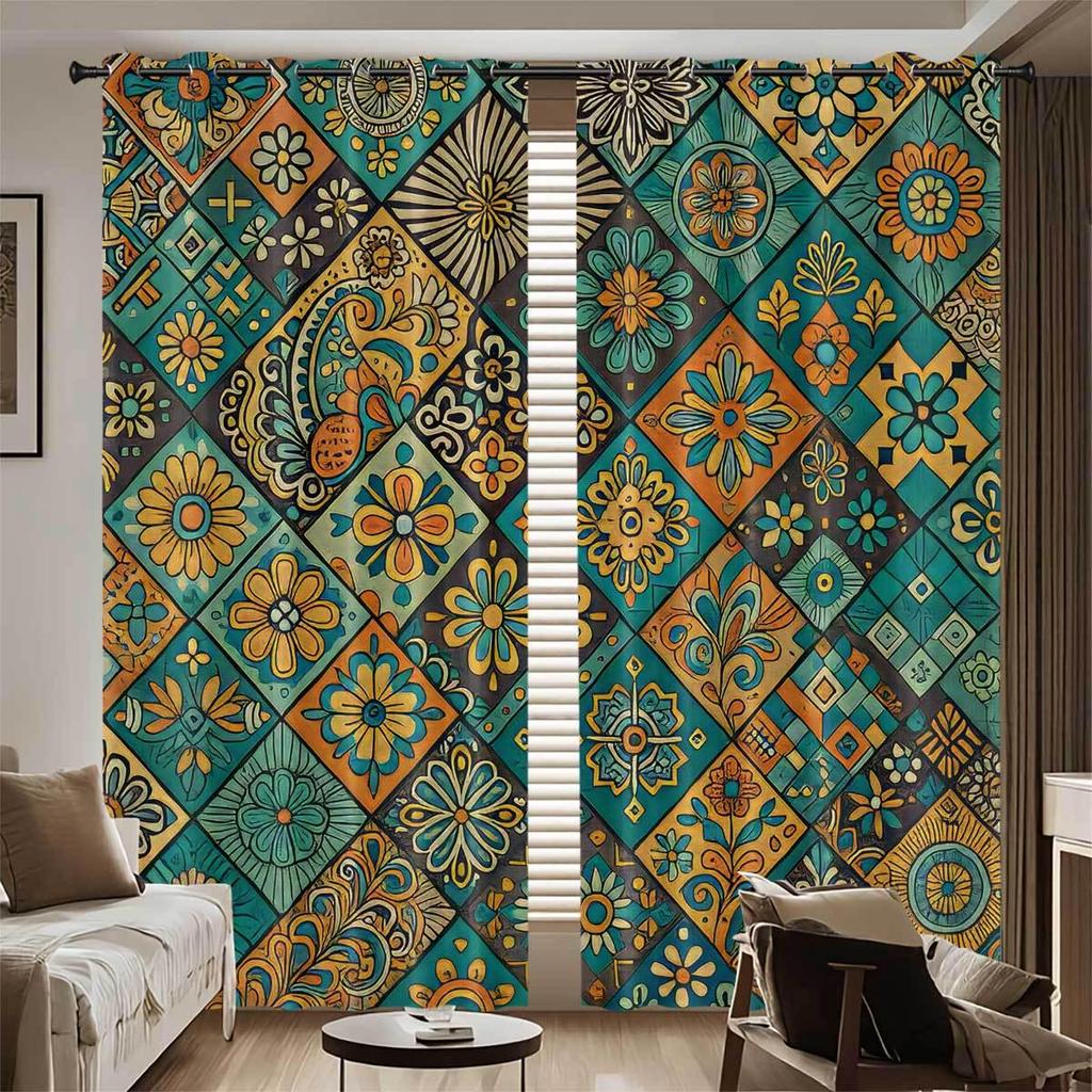 Bohemian Pattern Blackout Curtains, Custom-Made with Your Image, High-Precision Sun Protection, Thickened Polyester.
