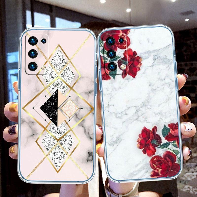 Red Rose Marble Transparent Phone Case for Samsung Galaxy A04 A04S A14 A23 A34 A54 M23 M33 M52 M53