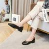 New Women Leather Casual Shoes Chunky Heel Pumps Comfortable OL Slip-on High Heels Shoes Leisure Loafers 33-43
