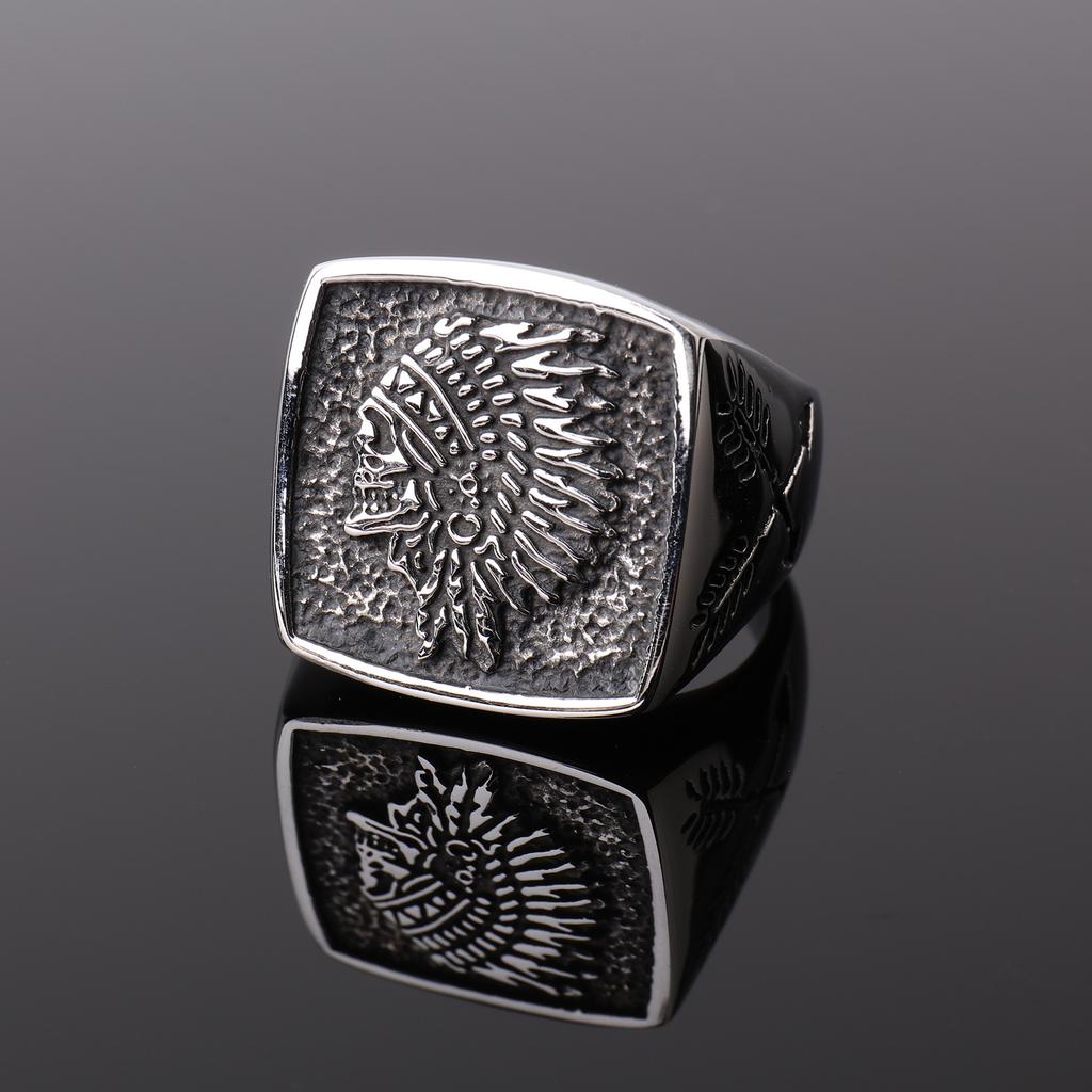Jewelry Indian Totem Stainless Steel Ring, Personalized Retro Titanium Steel Men's Ring