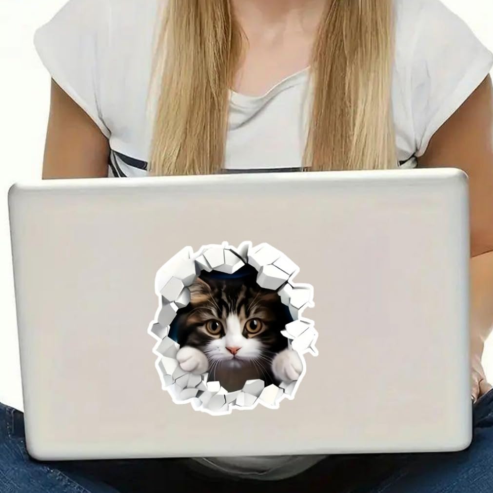 2 Pieces 12x12cm Realistic 3D Effect Peeking Cat Car Bumper Window Sticker for Truck