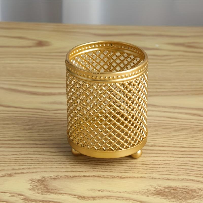 1pc Nordic Style Golden Metal Pen Holder, Multi-Purpose Organizer for Beauty Tools, Decorative Storage Cup for Desk Decoration