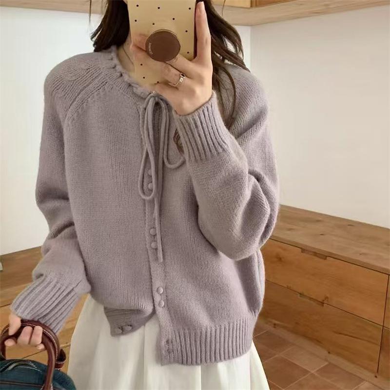 Korean Lace-Up Slimming Cardigan: Women's 2025 Autumn Knitted Outerwear
