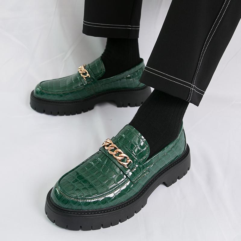 Fashion High Quality Men's Personalized Black Glossy High Head Leather Shoes Oxford Shoes Fashion Brand Comfortable Thick Soled Loafers
