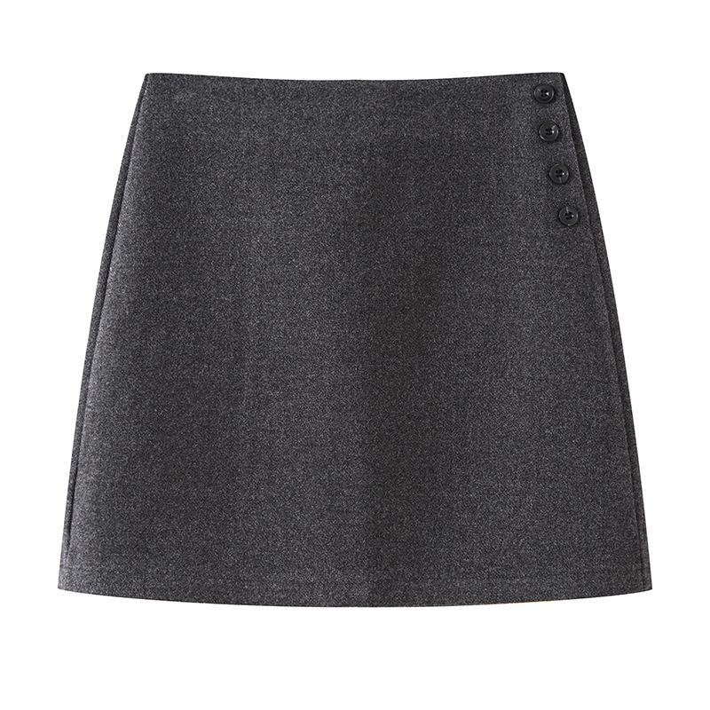 Retro Wool A-Line High Waist Skirt - Women s Autumn/Winter 2025 Collection S серый