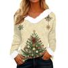 Women's Casual Christmas Print Long Sleeve Top with Plush Collar for Winter