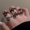 Y2K Kpop Black Silver Color Thorn Crow Rings for Women Men Punk Red Zircon Heart Opening Rings Gothic Creative Jewelry Gift