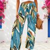 Women Plus Size Tropical Leaf Printed Loose Full Length Wide Leg Pants