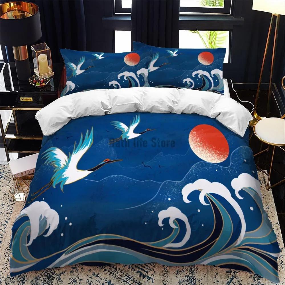 

Bedding Set Japanese Painting Landscape Printed For Kids Girl Luxury Bedding Set Duvet Cover Pillowcase Game Elements EU Single(135*200cm)3pcs
