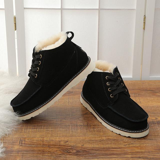 

Новые модные теплые зимние сапоги из натурального меха, мужские зимние ботинки из натуральной кожи, нескользящая мужская обувь, дизайнерская мужская обувь класса люкс 43 чёрный